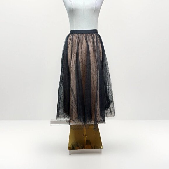👗✨ NWT J.Crew Polka Dot Tulle A-Line Midi Skirt Black Size 00 Elegant - Picture 4 of 13